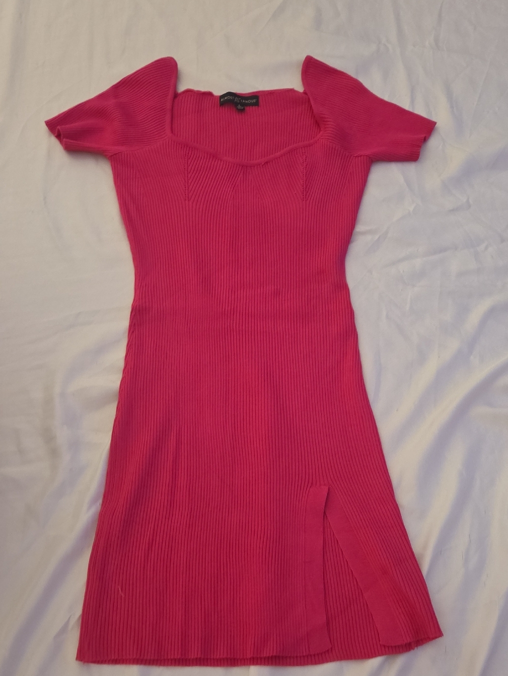 Almost Famous Hot Pink Ribbed Square Neck Mini Dress